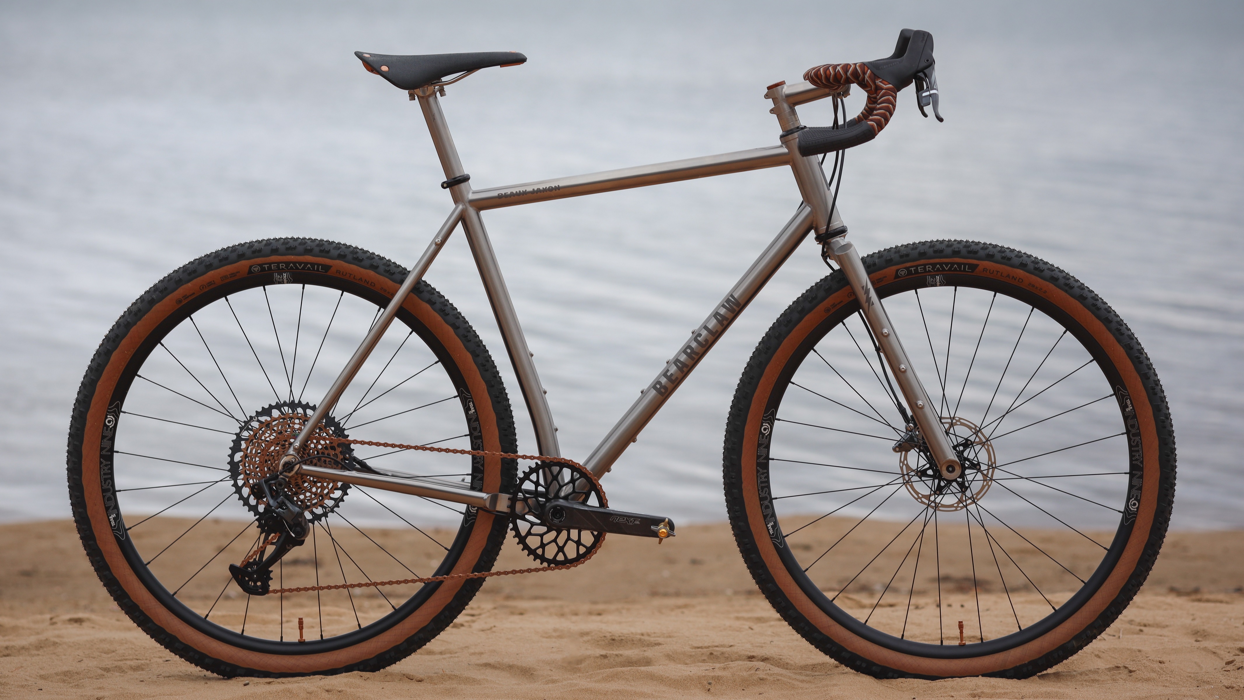 Beach Beaux, our Gravel Plus Bike with Redshift Handlebars and Snake Tape